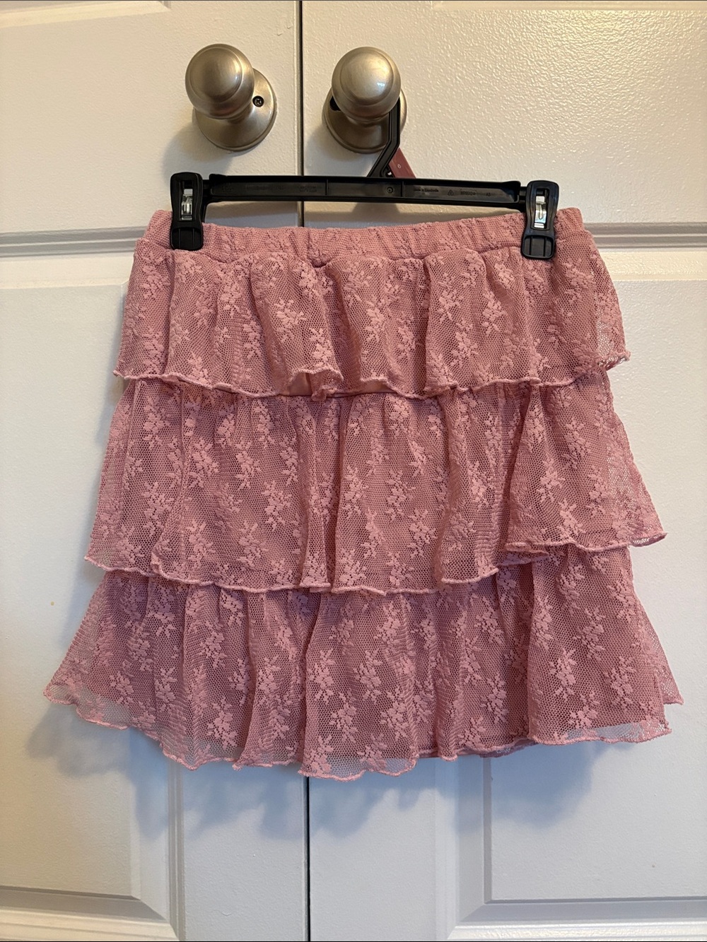 Ruffled Lace Tiered Mini Skirt - Pink